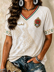 Marokko Fußball T-Shirts für Damen mit V-Ausschnitt