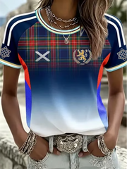 Damen-T-Shirt mit Rundhalsausschnitt und kurzen Ärmeln, bedruckt mit Schottland-Motiv