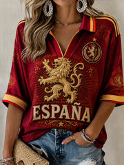 Women's ESPAÑA Football Mid-length Sleeves V-Neck T-Shirt