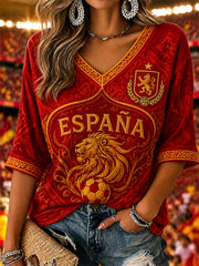 Damen T-Shirt mit Print für Fußballfans, leger, halblangärmelig
