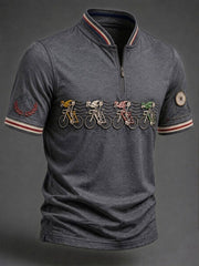 Herren Skelett Fahrrad Kurzarm-T-Shirt mit Reißverschluss