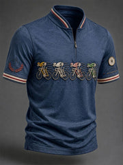 Herren Skelett Fahrrad Kurzarm-T-Shirt mit Reißverschluss
