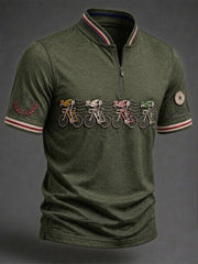 Herren Skelett Fahrrad Kurzarm-T-Shirt mit Reißverschluss