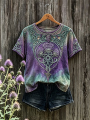 Damen T-Shirt mit schottischer Distel, keltischem Knoten und Farbverlauf, Kurzarm