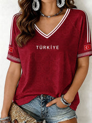 Damen V-Ausschnitt T-Shirt Türkei