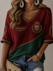 Lässiges T-Shirt mit portugiesischem Fußball-Print für Damen