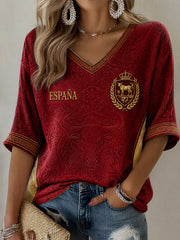 Damen T-Shirt mit spanischem Fußball-Print, leger