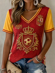 Damen Geschenk für Fußballfans bedrucktes lässiges V-Ausschnitt-T-Shirt