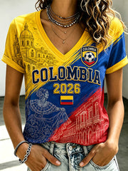 Damen 2026 Kolumbien Fußball-Print Casual T-Shirt