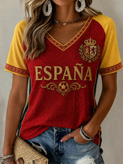 Damen-Geschenk für Fußballfans: Lässiges T-Shirt mit V-Ausschnitt und Print