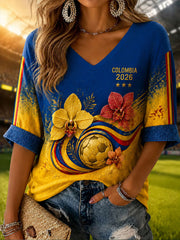 Damen 2026 Kolumbien Fußball-Print Freizeit-T-Shirt