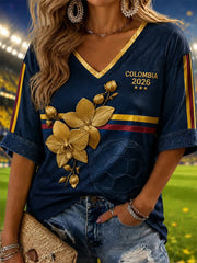 Damen Lässiges T-Shirt mit Fußball-Print Kolumbien 2026