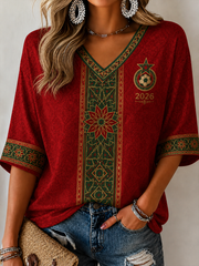 Damen MOROCCO Bedrucktes T-Shirt mit halblangen Ärmeln und V-Ausschnitt