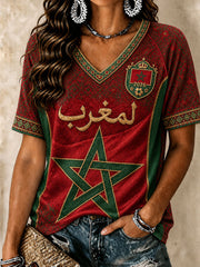 Damen Marokko 2026 Fußball T-Shirts mit V-Ausschnitt