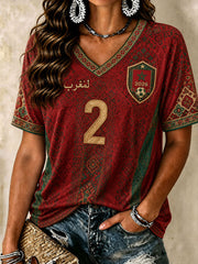 Damen 2026 Marokko Nr. 2 Fußball V-Ausschnitt T-Shirts