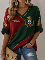 Damen Casual T-Shirt mit portugiesischem Fußball-Print
