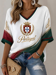 Damen T-Shirt mit portugiesischem Fußball-Print, Freizeit