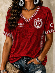 Damen-V-Ausschnitt-T-Shirts Türkei Fußball