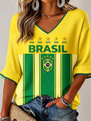 Damen Brasilien Fußballfan Geschenk Waffel-T-Shirt