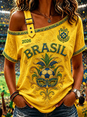 Brasilien Frauen Fußball Fan Geschenk Schulterfreies Kurzarm-T-Shirt
