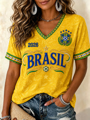 Women's Gift For Soccer Fans Print Casual V-Neck Tee