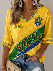 Damen Geschenk Für Fußballfans Print Lässiges Kurzarm V-Ausschnitt T-Shirt