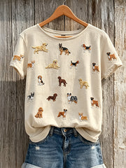 Damen T-Shirt mit Kurzarm und Hundeliebhaber-Musterprint