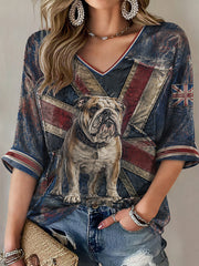 Damen T-Shirt mit britischer Bulldogge und Union-Jack-Print