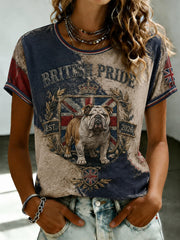 Damen British Bulldog Union Jack Print T-Shirt
