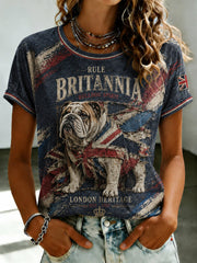 Britisches Bulldoggen Union Jack Print T-Shirt für Damen