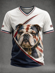 Herren-T-Shirt mit V-Ausschnitt und British-Bulldog-Print