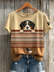 Damen T-Shirt mit Berner Sennenhund Guck-Motiv und Farbblock-Print, kurzärmlig