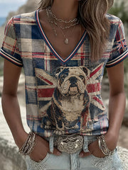 Damen T-Shirt mit britischem Bulldoggen-Union-Jack-Aufdruck