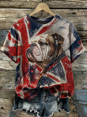Britisches Bulldoggen Union Jack Print T-Shirt für Damen