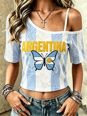 Damen-T-Shirt mit Argentinien-Fußballdruck
