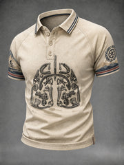 Herren-Freizeit-Fahrrad-Totenkopf-T-Shirt mit drei Knöpfen und Schulterärmeln
