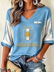 Damen-Fußball-Waffel-T-Shirt Argentinien
