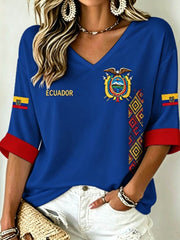 Damen-T-Shirt mit V-Ausschnitt und halblangen Ärmeln