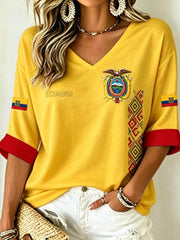 Damen-T-Shirt mit V-Ausschnitt und halblangen Ärmeln
