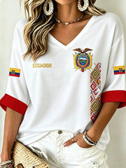 Damen-T-Shirt mit V-Ausschnitt und halblangen Ärmeln