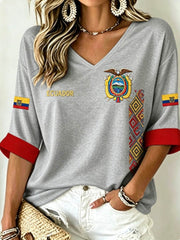 Damen-T-Shirt mit V-Ausschnitt und halblangen Ärmeln