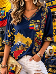 Damen T-Shirt mit halblangen Ärmeln und V-Ausschnitt