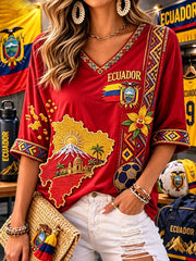 Damen T-Shirt mit halblangen Ärmeln und V-Ausschnitt