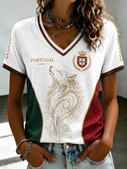 Bedrucktes T-Shirt mit V-Ausschnitt – Portugiesische Fußballnationalmannschaft der Frauen