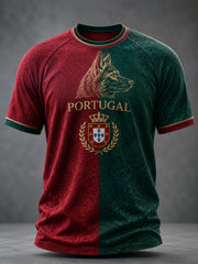 Herren T-Shirt mit portugiesischem Fußball-Print, kurzärmelig, Freizeitschnitt