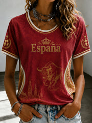 Damen V-Ausschnitt T-Shirt mit spanischem Fußball-Print