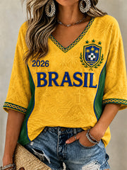 Damen Geschenk für Fußballfans bedrucktes lässiges V-Neck T-Shirt