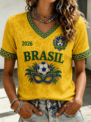 Damen Brasilien Fußball Fan Geschenk Kurzarm T-Shirt