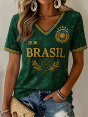 Damen-Geschenk für Fußballfans: Lässiges V-Neck-T-Shirt mit Print