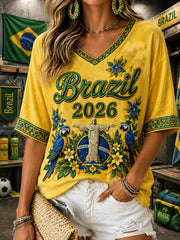 Damen T-Shirt mit V-Ausschnitt und halblangen Ärmeln